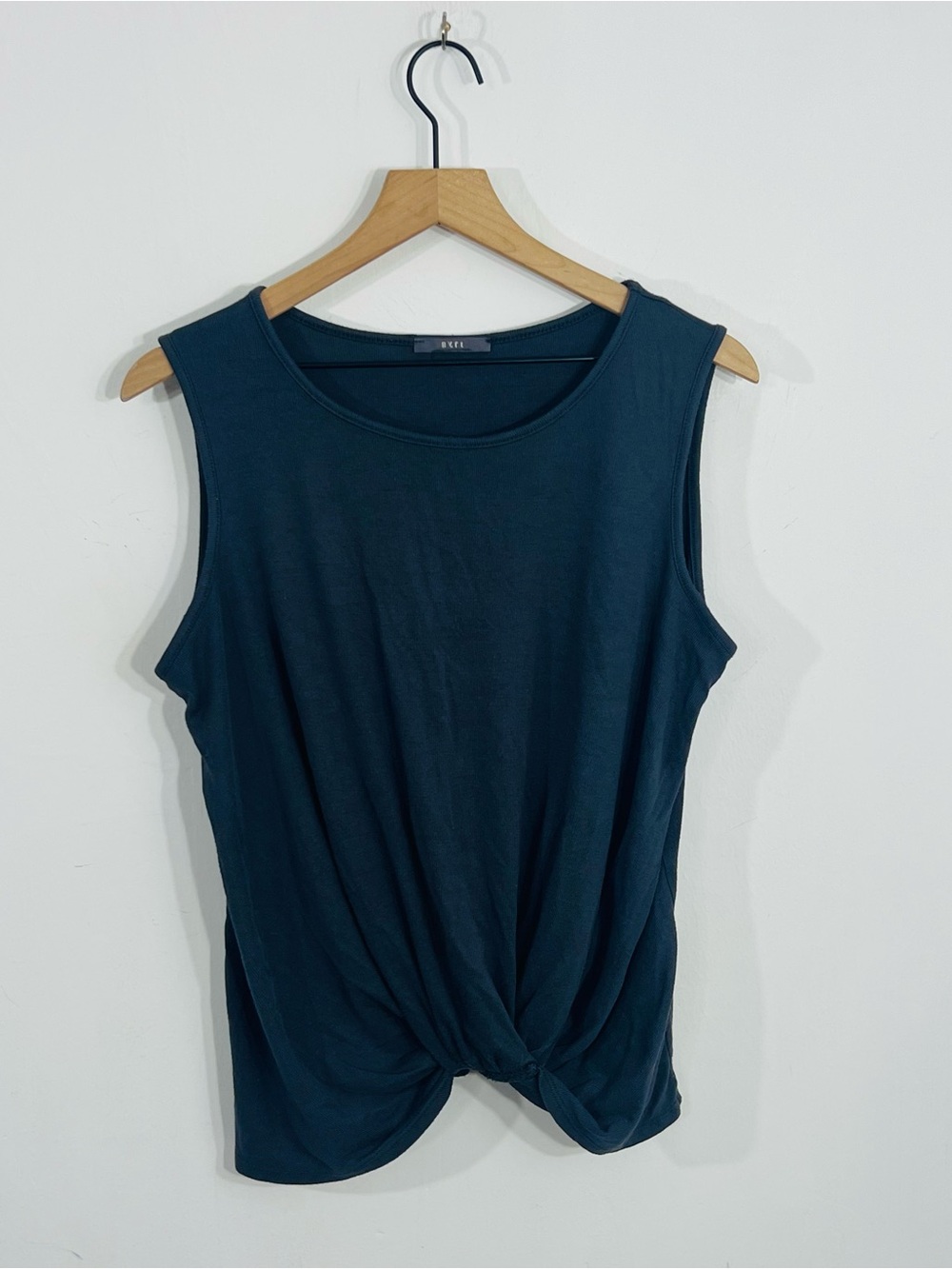 Gyft Dark Gray Ribbed Pullover Sleeveless Pullover Twist Front Detail Summer Tee